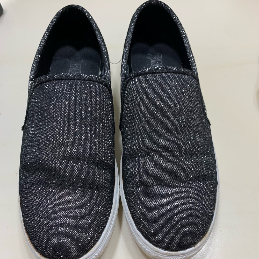 Black, glittery, slide ons